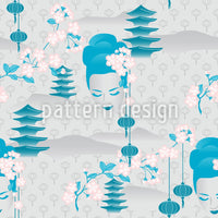 patterned-wallpaper-cherry-blossom-geisha-cyan