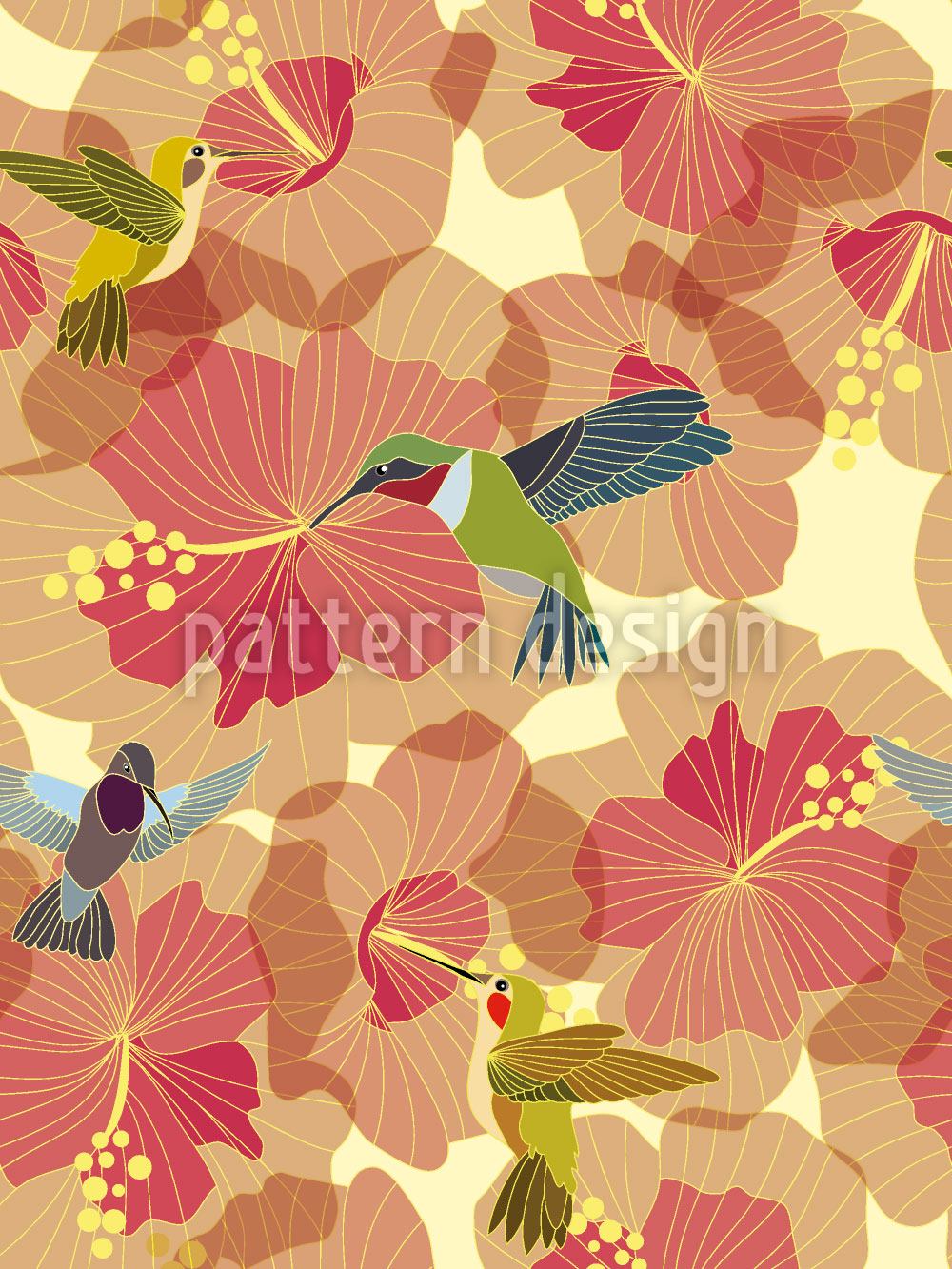 patterned-wallpaper-hummingbird-marriage-on-hibiscus