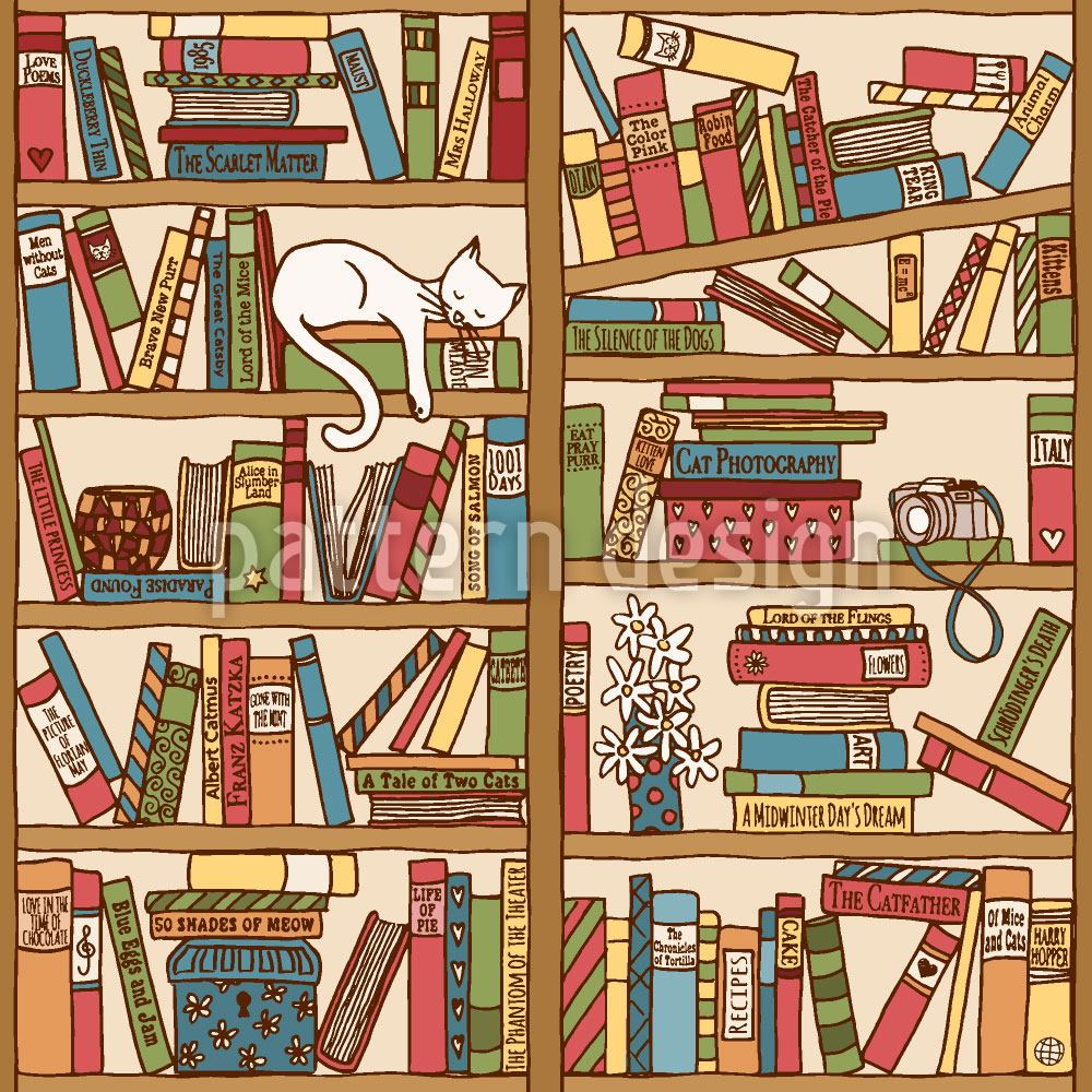 patterned-wallpaper-asleep-between-books