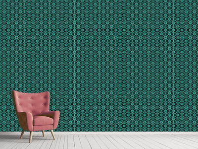 patterned-wallpaper-all-over-turquoise-flowers