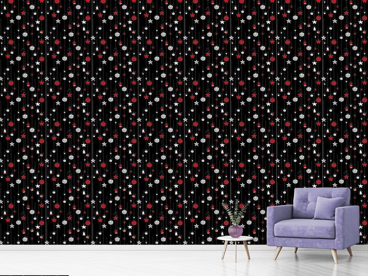 patterned-wallpaper-christmas-tree-balls-black