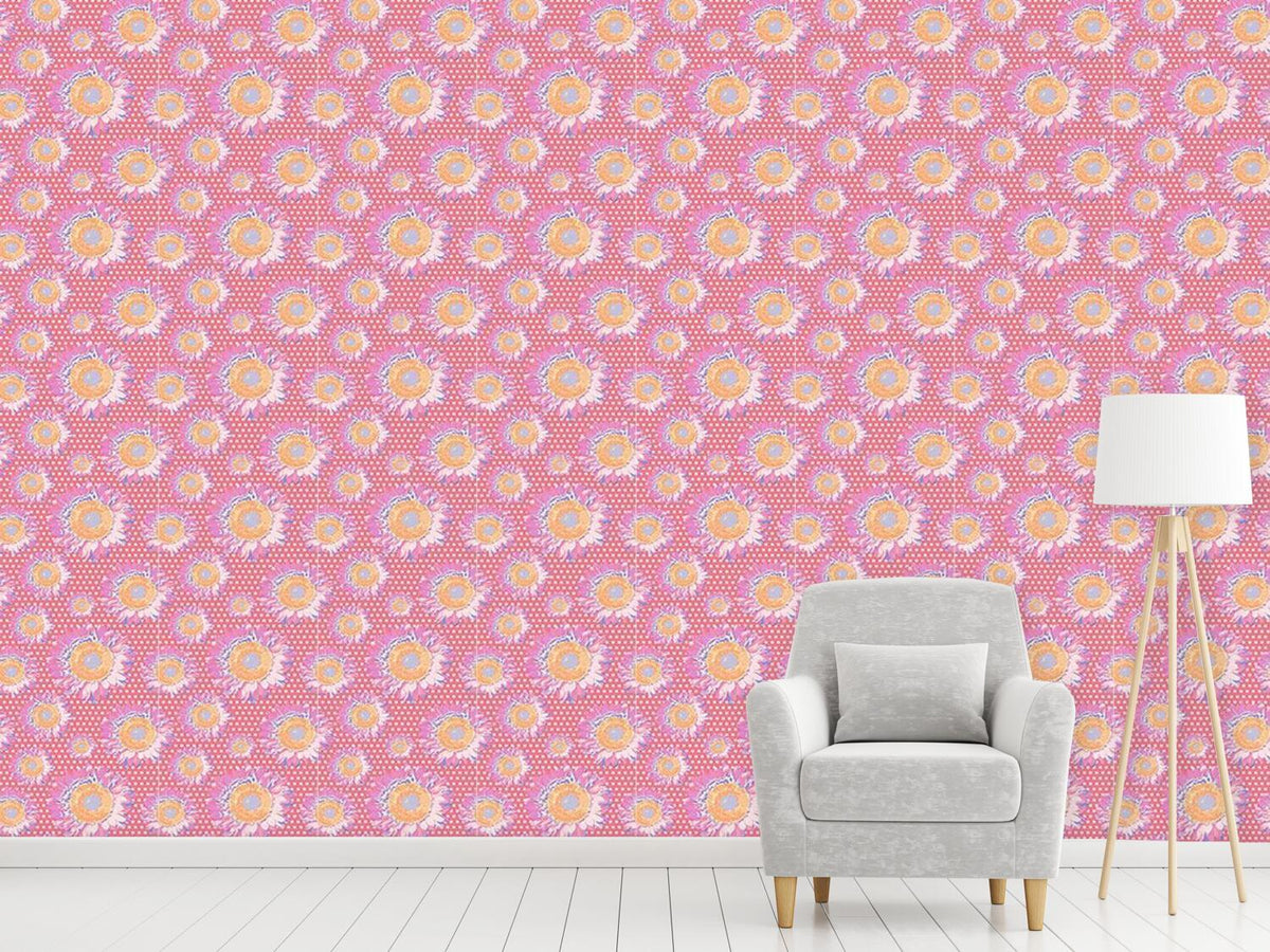 patterned-wallpaper-sunflowers-on-polka-dot