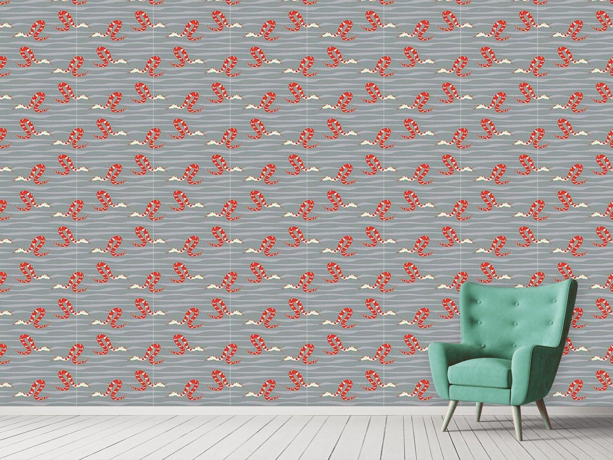 patterned-wallpaper-water-snakes-red