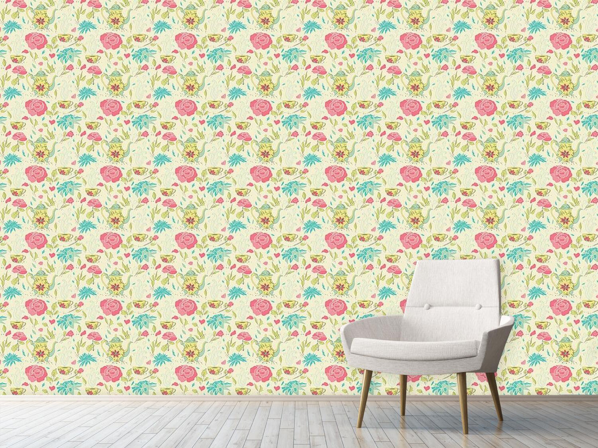 patterned-wallpaper-tea-party-in-the-garden