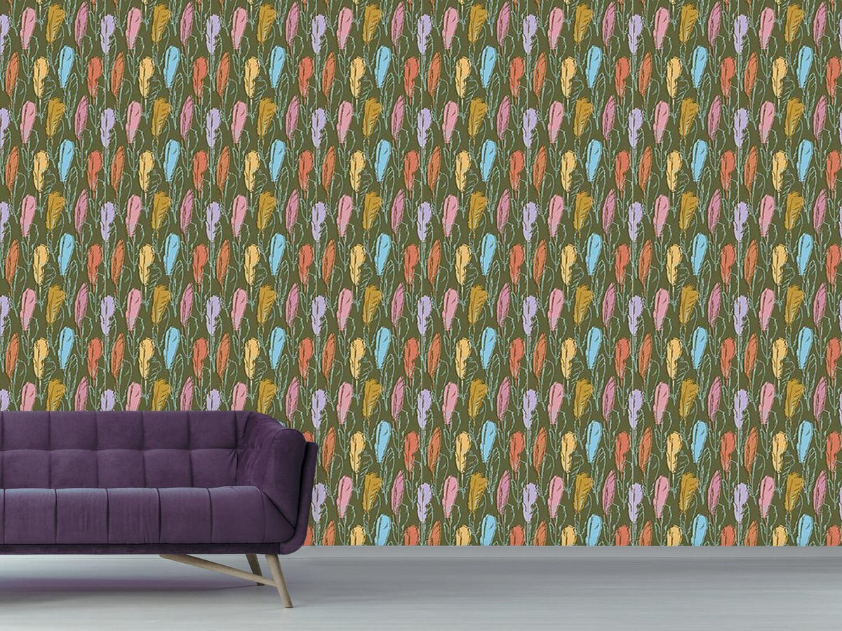 patterned-wallpaper-feathers-handdrawn-colorful